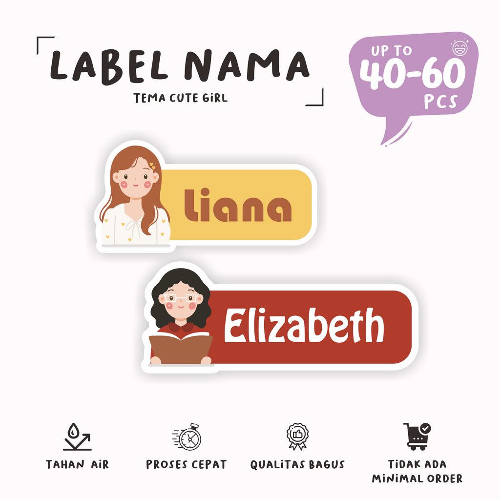 

(40 - 60 pcs) stiker nama tema PEREMPUAN/murah/custom nama/waterproff