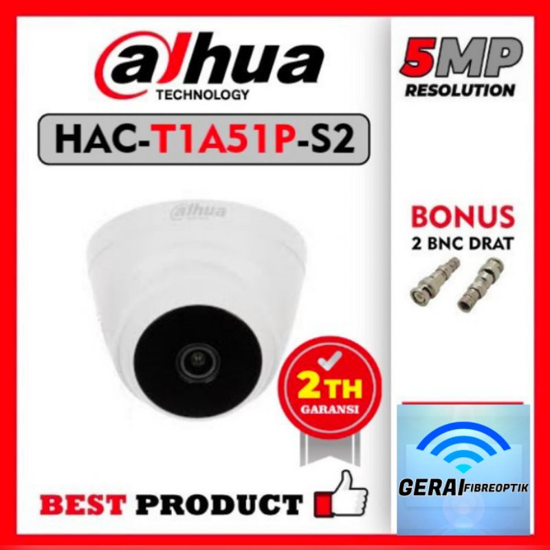 Kamera CCTV Indoor DAHUA 5MP DH-HAC-T1A51P-S2 NEW 16:9 Bonus 2 BNC DRAT
