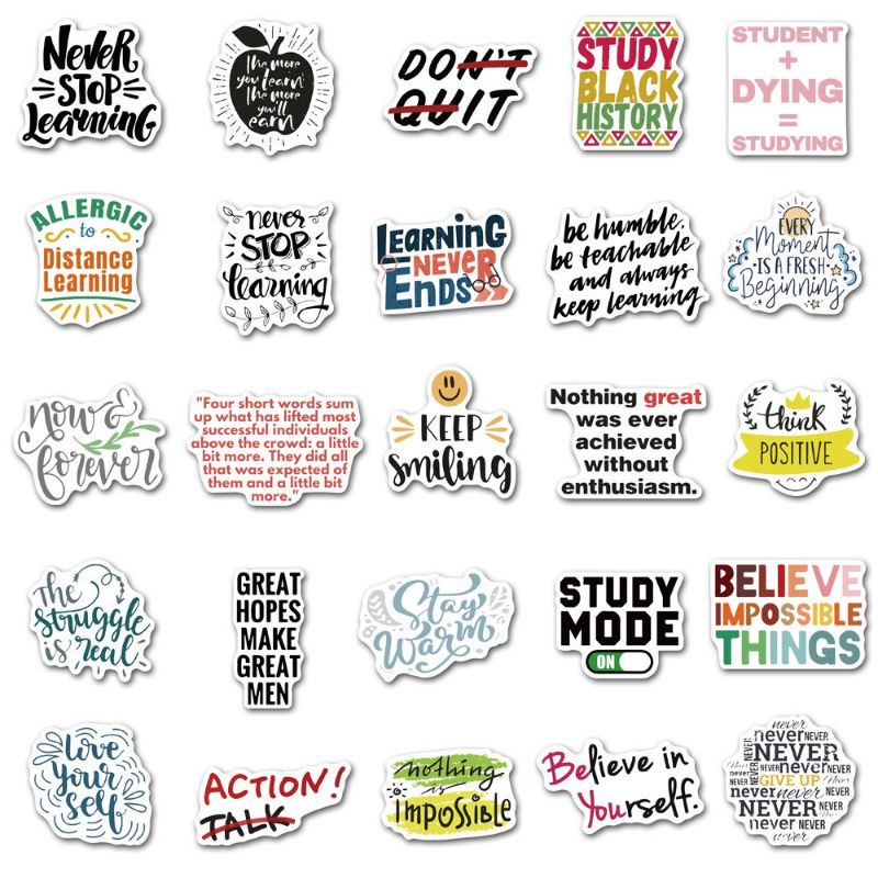 (5 PCS) Stiker Tulisan Quotes / Stiker Quotes / Stiker Quotes Bahasa Inggris / Stiker Random