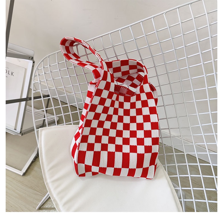 Gobra ♕ TW010 Tas Bene Korean Knitted Checkered Tote Bag Tas Rajut Kotak Catur Totebag Buffollow Vacay Viral Bangkok Import