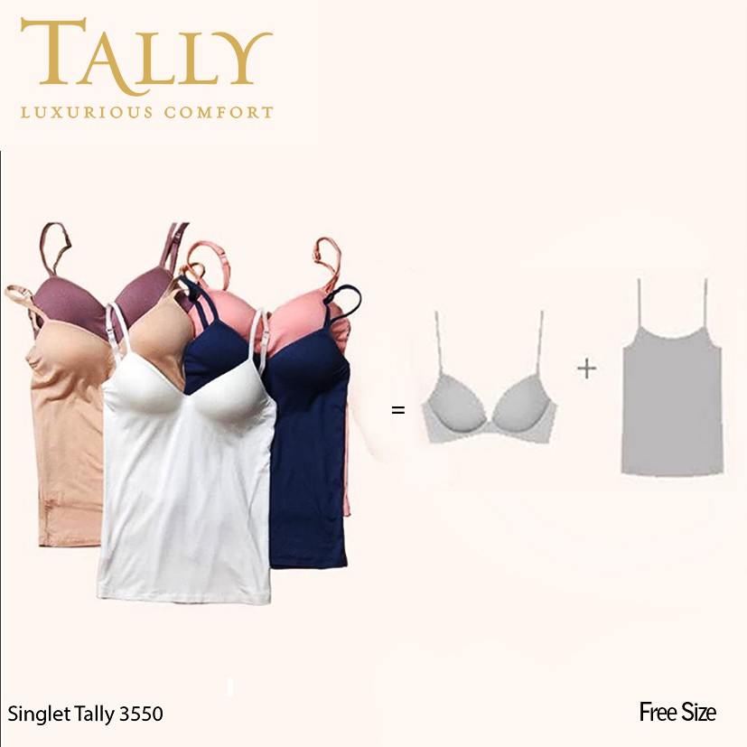 TALLY Singlet Cup Wanita Bahan Katun Bambu Fit to L - XL Tanktop Cup (Ada Busa) S 3550-6