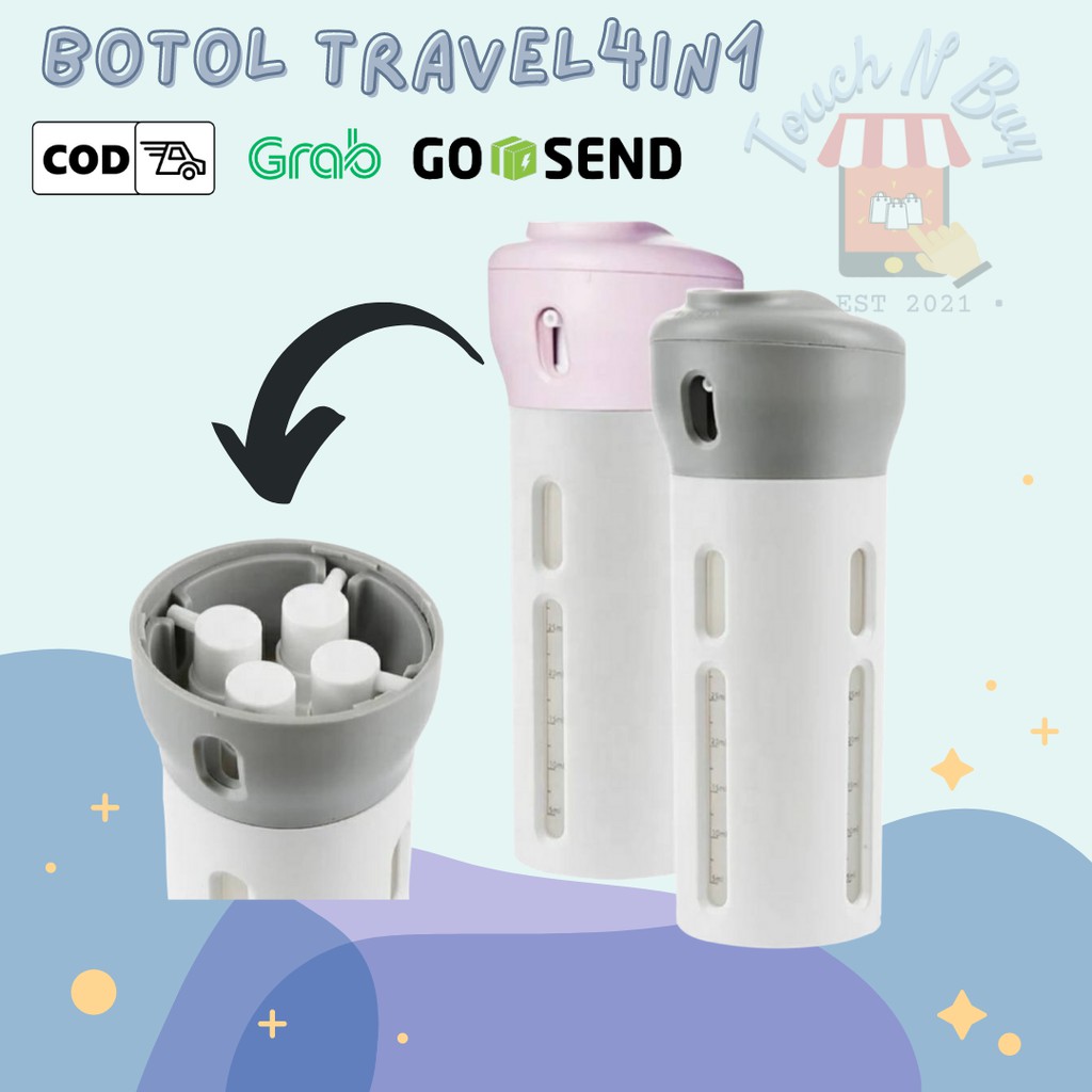Botol Travel 4 In 1 Set Dispenser Shampoo Lotion Gel Travel Kit/Botol travel kit set/Toiletries kit