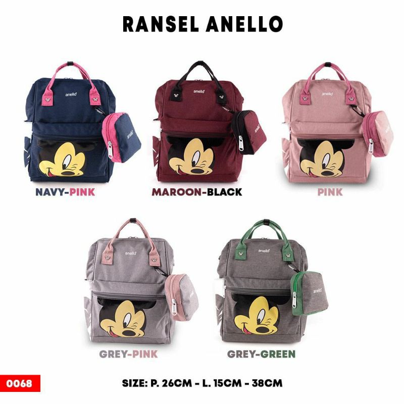 Tas ransel anello large mickey mix colour/diapers baackpack free dompet kecil