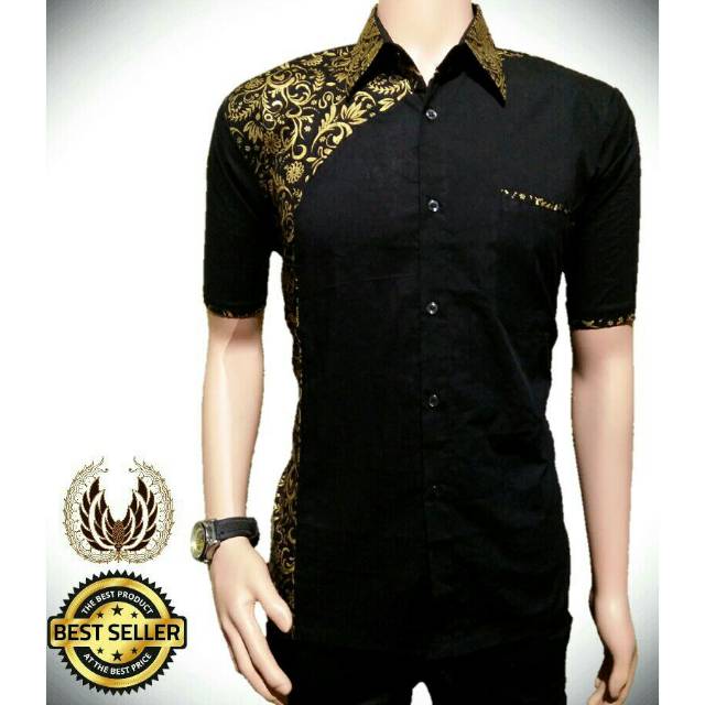 Hem batik pria kombinasi prada/warna dasar hitam/hem exlusive pria
