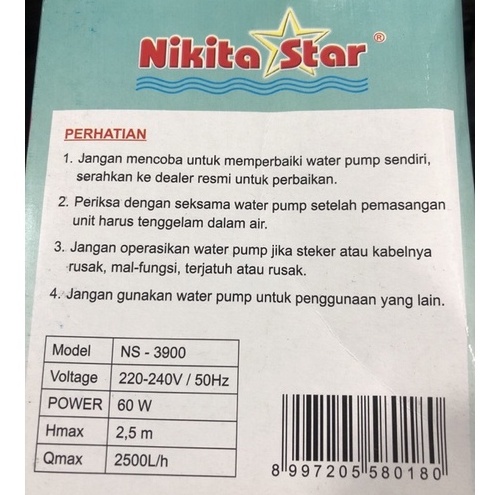 NIKITA STAR NS 3900 NS3900 Power Head Mesin Pompa Aquarium Aquascape