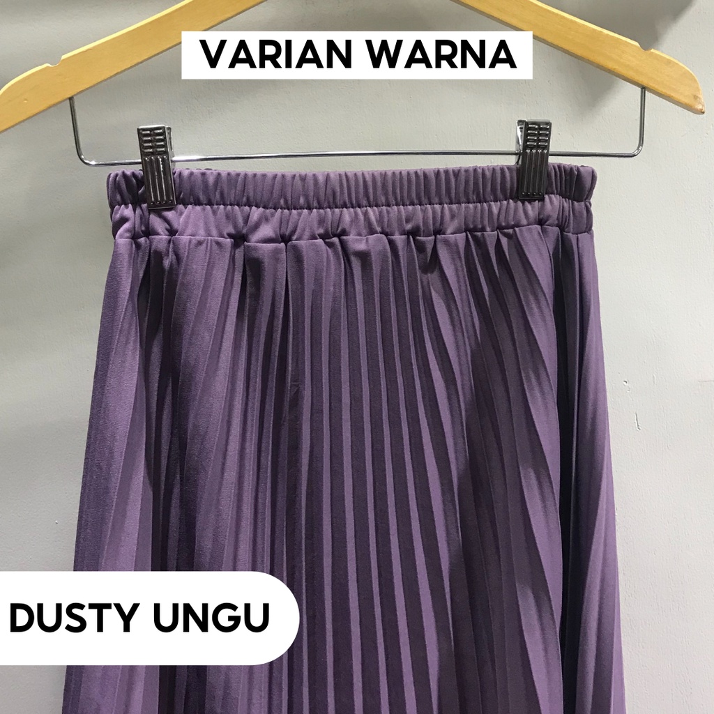 Rok termurah Jumbo Plisket Pendek Wanita 7/8 / Rok Payung Wanita-Dusty Ungu