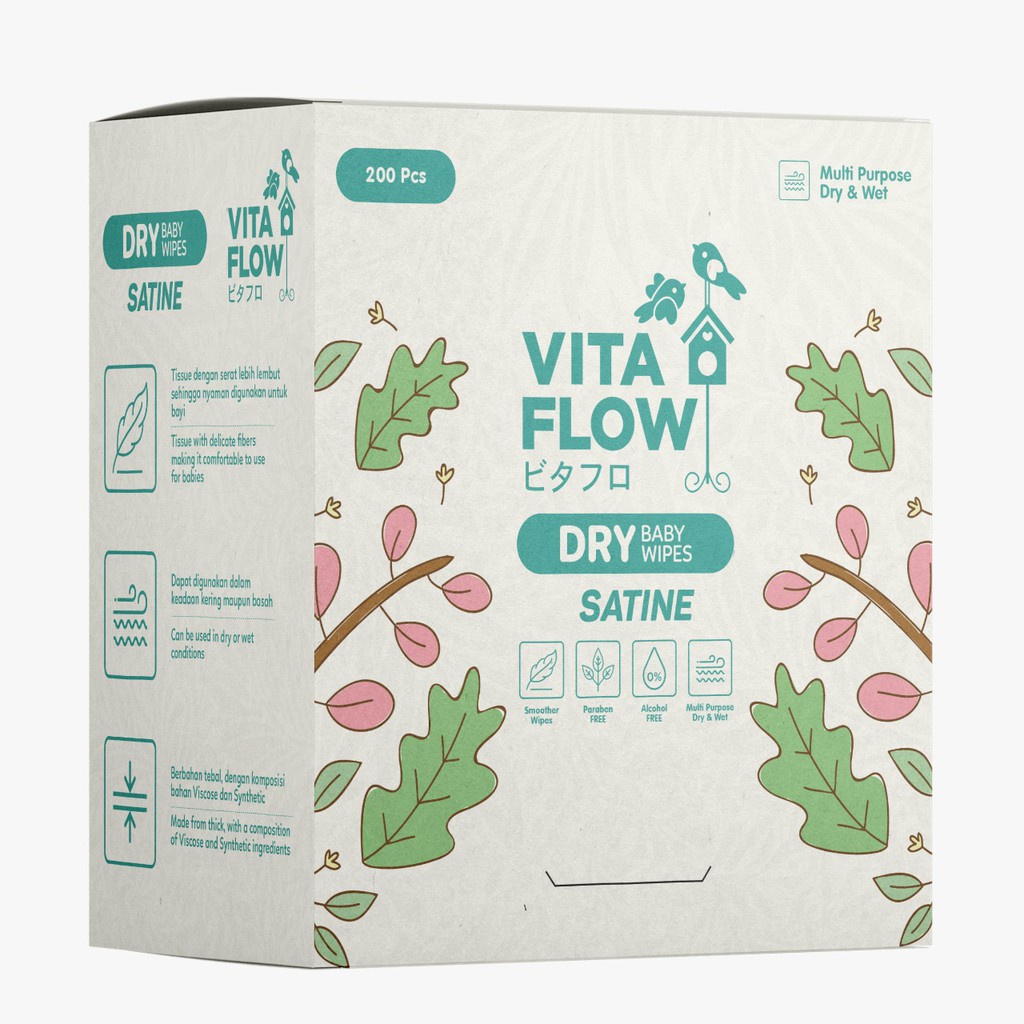 Vitaflow Baby Wipes Dry &amp; Wet / Satine- 200 Sheets