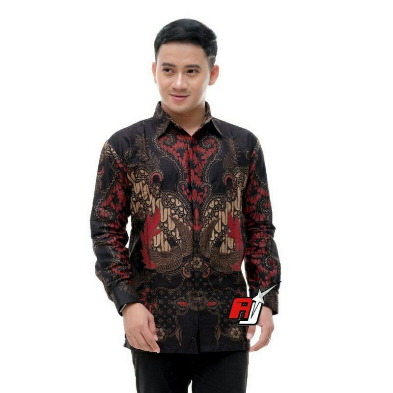 Batik kemeja pria lengan panjang lapis furing batik bahan katun primish reguler HM01