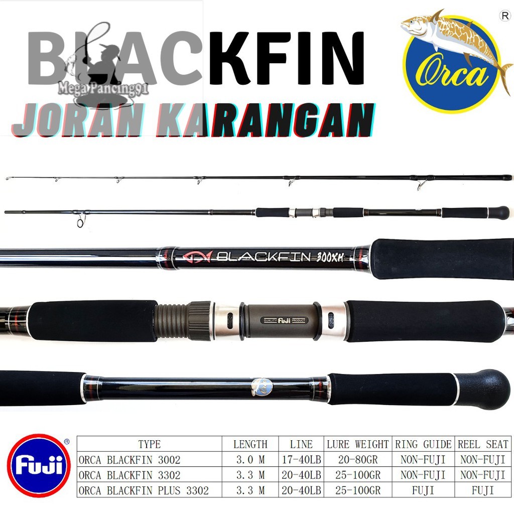 TERMURAH ~ Joran Karangan Sambung 2 Orca Blackfin 3M dan 3.30CM 40LB Bahan Carbon