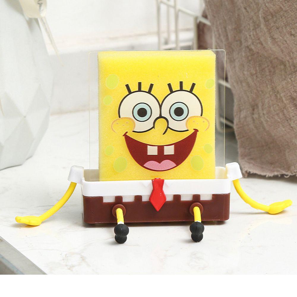 QUINTON Holder Spons SquarePants Kartun Keranjang Saringan Kecil Dengan Spons Aksesoris Dapur Drain Rack