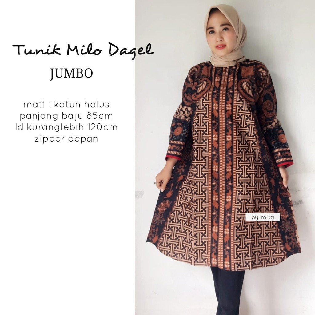 BUSANA WANITA MUSLIM,TUNIK MILO DAGEL JUMBO,BATIK TUNIK MODERN