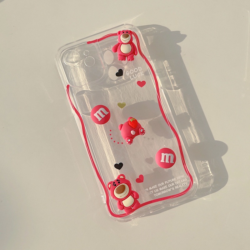 IPHONE Casing Hp Kartun Beruang Pink 3d Untuk Iphone7 8 PLUS X XR XS 11 12 13 14 MINI PRO MAX SE 2020