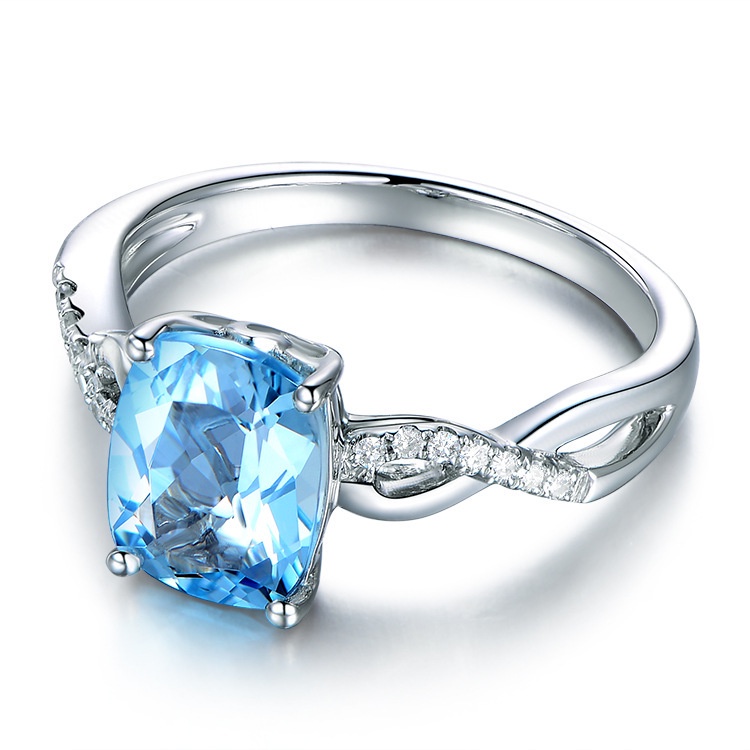 Cincin Sterling Silver 925 Dengan Batu Hias Biru Laut Untuk Wanita Ccb52