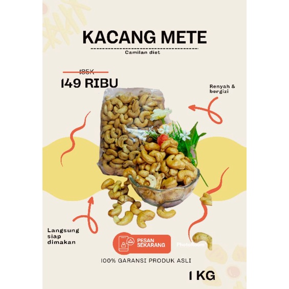 

KACANG METE/KACANG MEDE/Fried Cashew Pure/KACANG MEDE METE MATANG CAMILAN SEHAT/KACANG METE SUPER/CAMILAN SEHAT/CAMILAN DIET/KESEHATAN JANTUNG