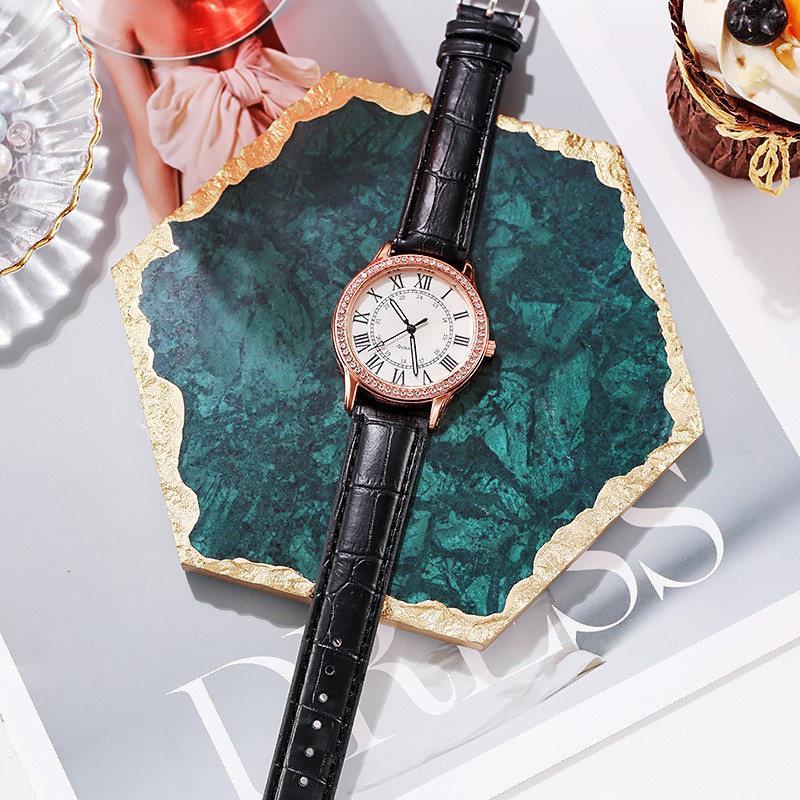 Jam Tangan Wanita Romawi Analog Quartz Simple Dengan Strap PU Leather Import