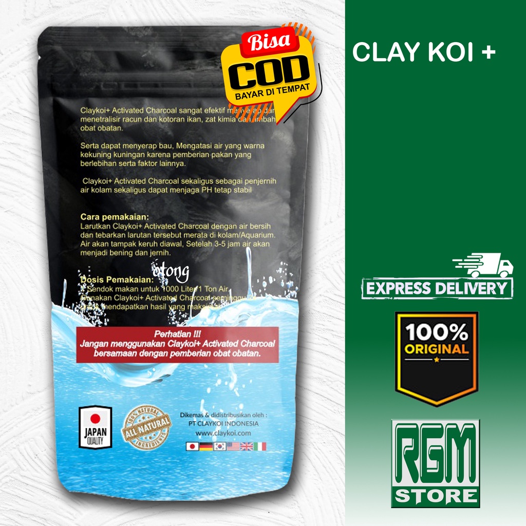 Claykoi Clay koi Hitam 250gr Plus Activated Charcoal Penjernih air kolam ikan