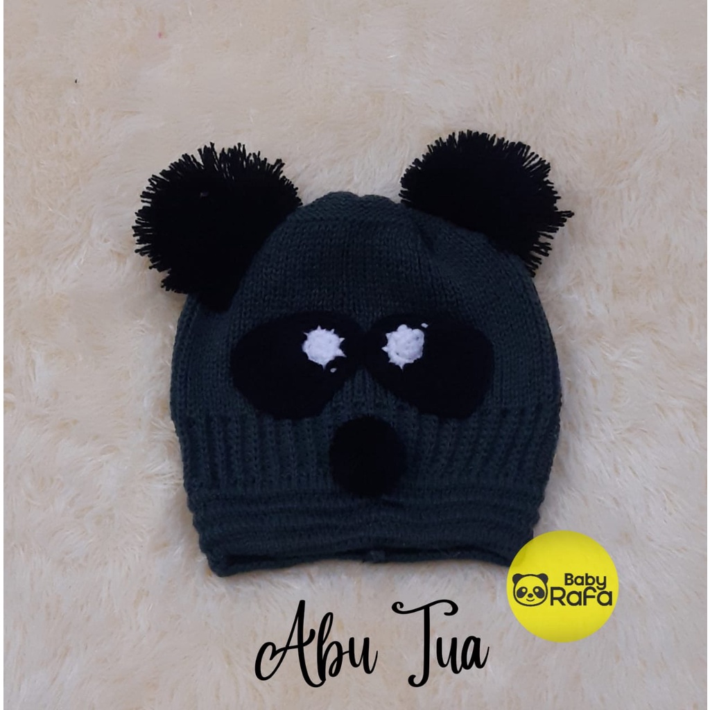 Topi Rajut Bayi Kupluk Panda / Topi Rajut Pompom Panda / Topi Pompom Bayi Perempuan Laki Laki Motif Panda