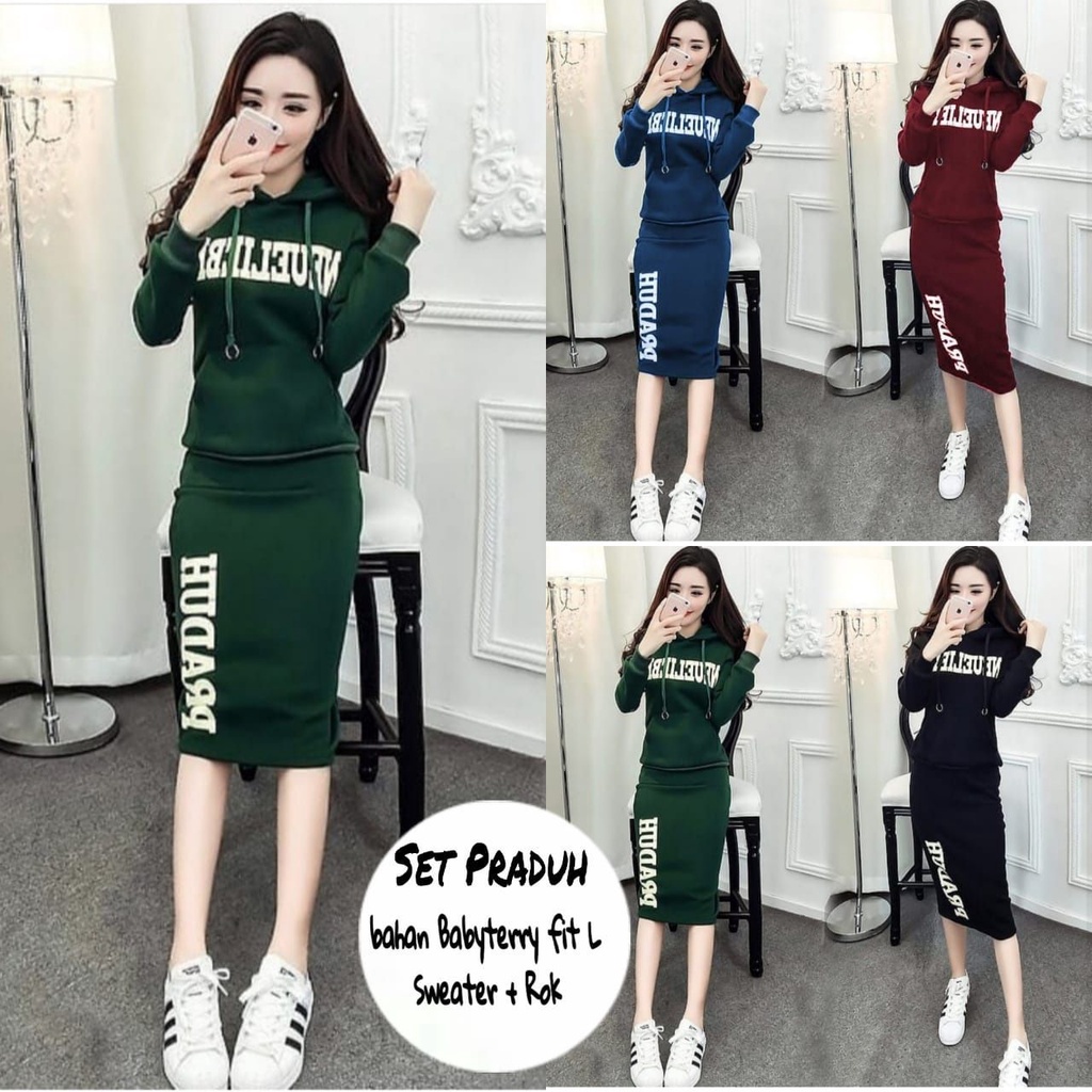 WSE390 - Set Praduh Setelan Sweater Hoodie dan Rok Jumpsuit Wanita Setelan Wanita PREMIUM QUALITY