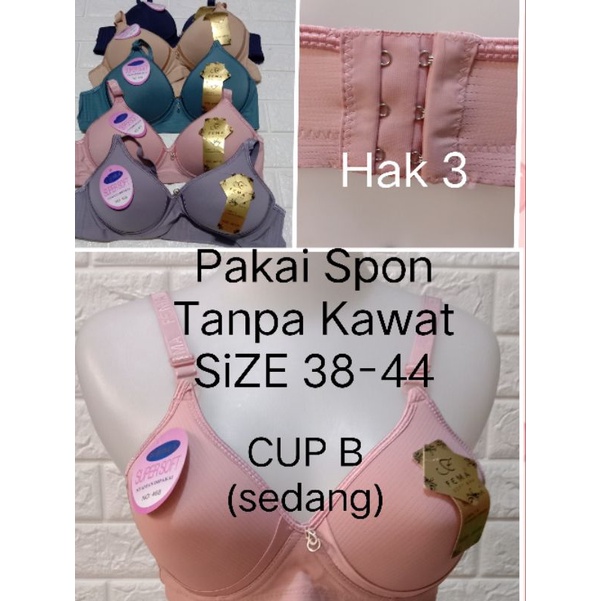 BH Hak 3 (F468/391) Cup B (sedang) pakai Spon Tanpa Kawat BRA Remaja Dewasa Size 38 -44