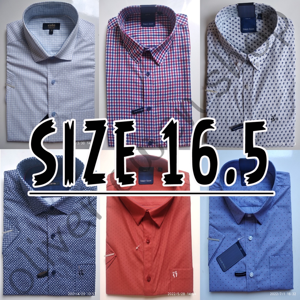 Kemeja Slim Fit Lengan Pendek Merk Stanley Adams Ukuran 16.5