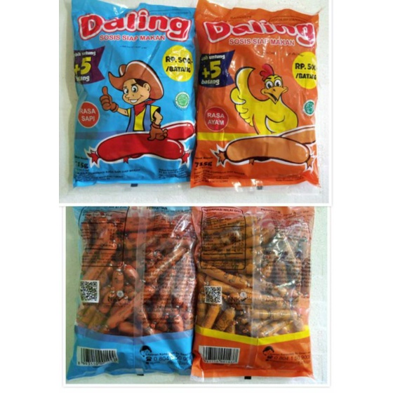 

Daling sosis ayam dan sapi siap makan isi 50 + 5 pcs Daling 715gr