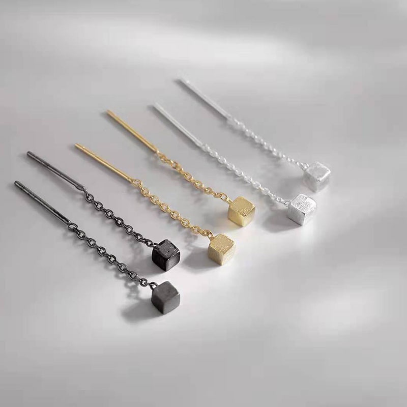 Anting Rumbai Rantai Panjang Tindik Sederhana Anting Kristal Anting Elegan Aksesoris Fashion Wanita