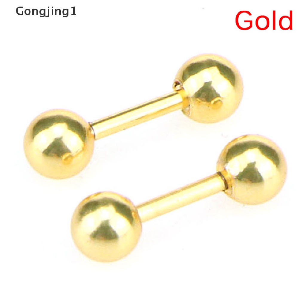 Gongjing1 Anting Tindik Tulang Rawan Telinga Bentuk Barbel Bahan Stainless Steel