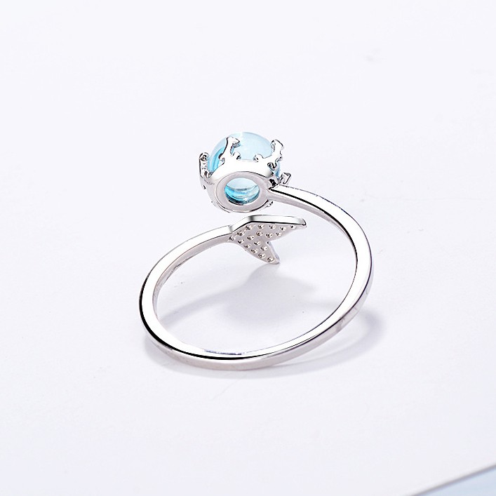 Cincin Open Ring Adjustable Desain Mermaid Lapis Silver Hias Kristal Untuk Wanita