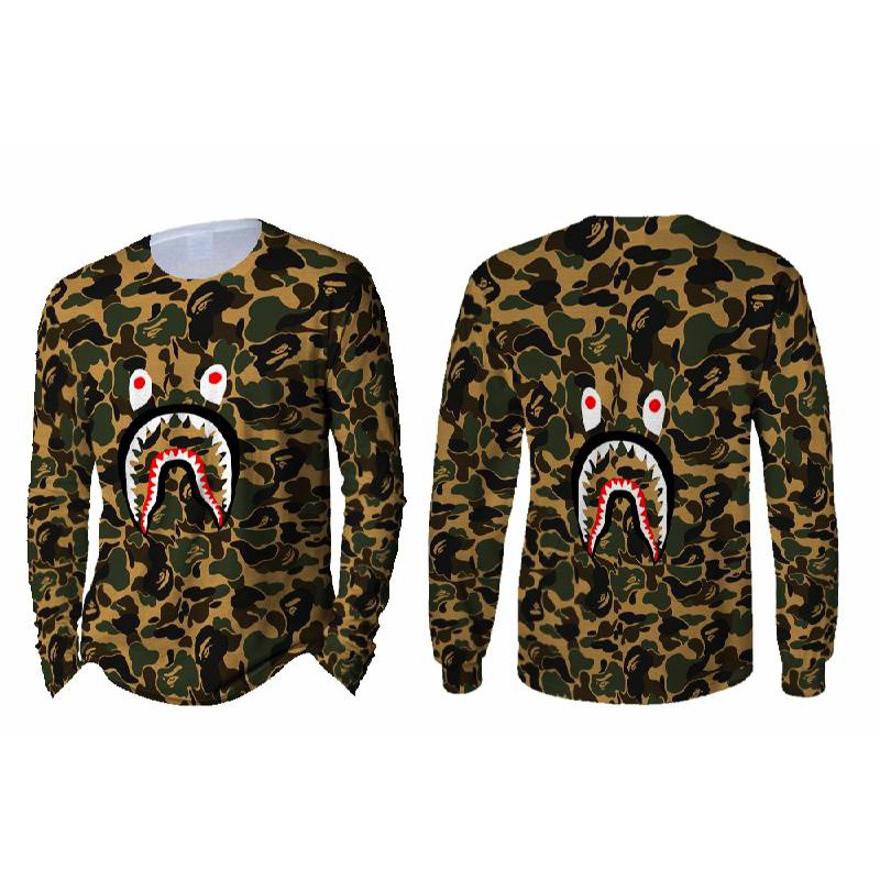 Kaos Pria Lengan Panjang BAPE  SHARK 3D Full Print Sublimation 013