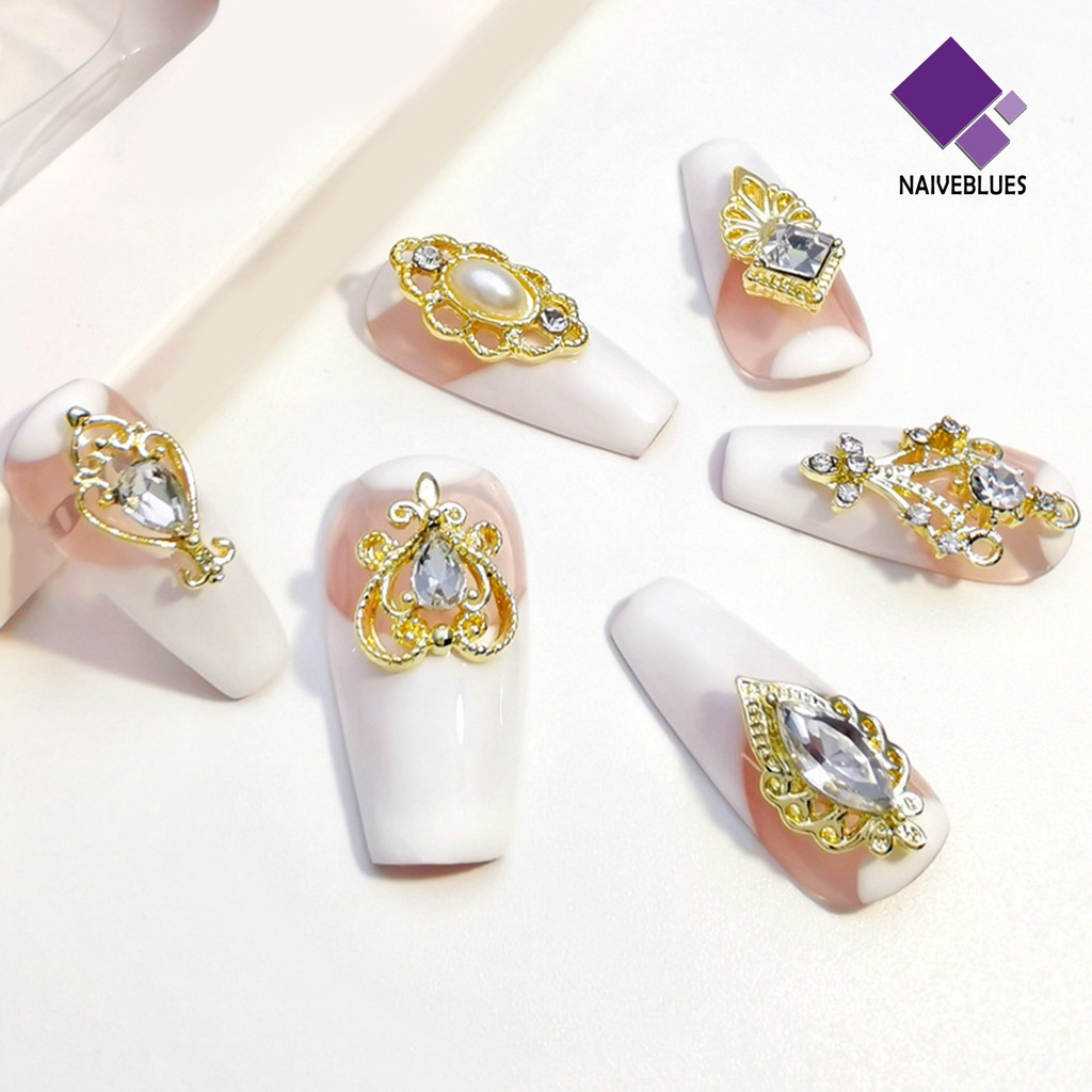 Naiveblue &gt; 10Pcs / Set Hiasan Kuku 3D Gaya Retro Aksen Kristal Imitasi Untuk Nail Art / Manicure