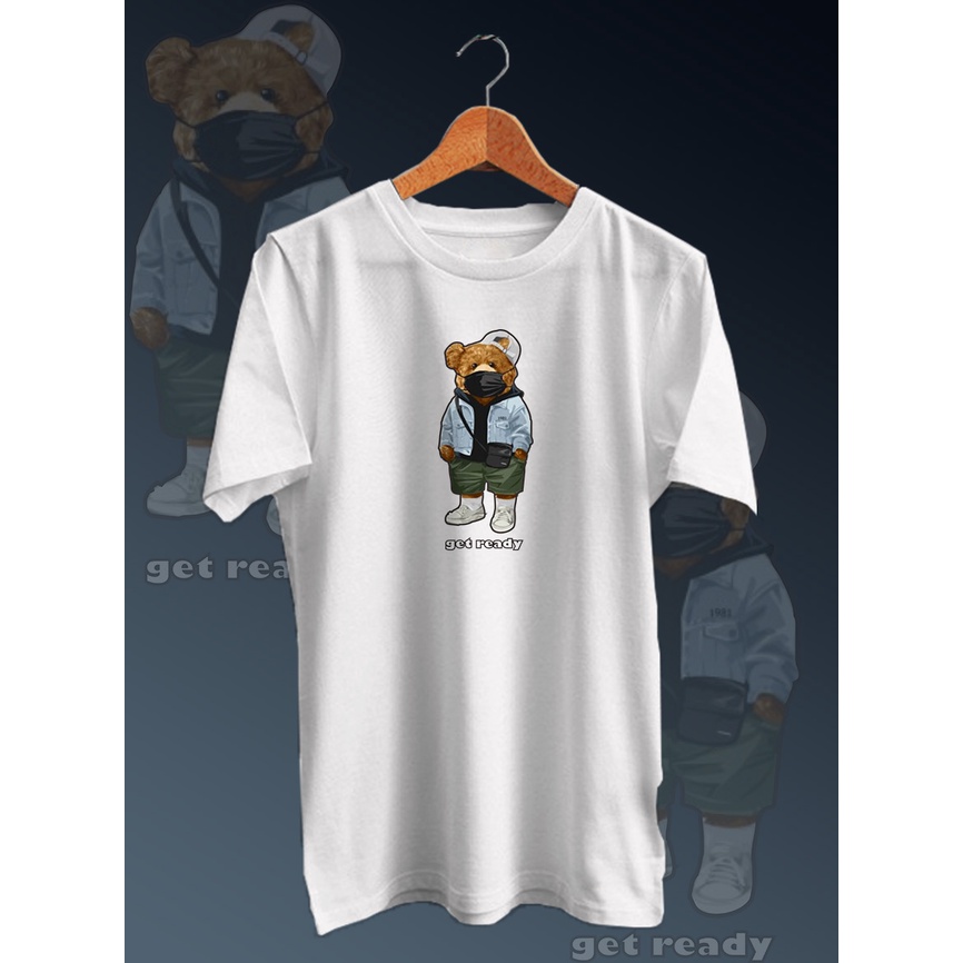 KAOS DISTRO PRIA BEAR GET READY KAOS DISTRO KEKINIAN GAMBAR DIGITAL FULLPRINT /NECK/LENGAN PENDEK