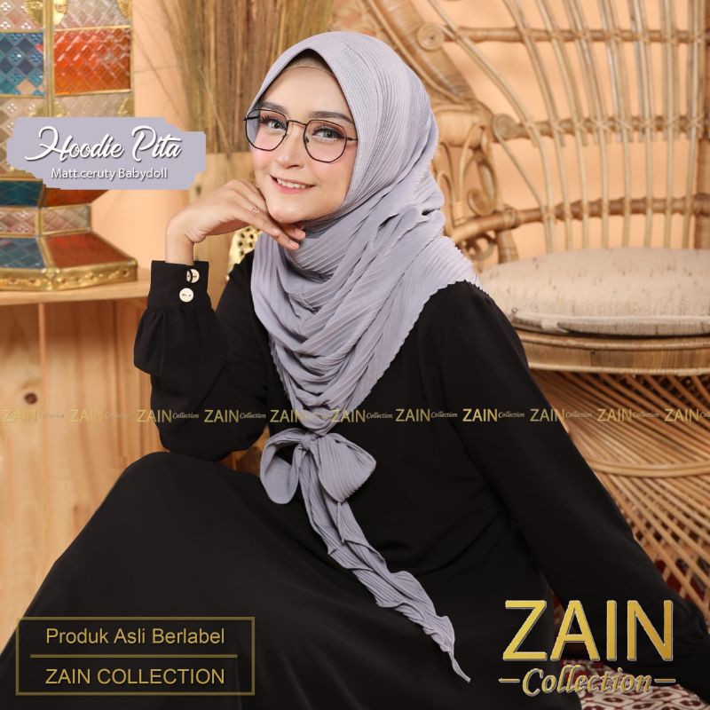 jilbab instan hoodie pita plisket ORI ZAIN-Silver
