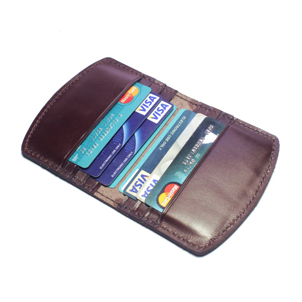 dompet kartu kulit asli model lipat lengkung warna coklat - PHWL855