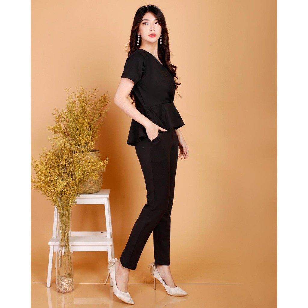 Kathryn collection #026, Stelan peplum silang dpn celana pjg tgn gdk bhn  scuba polos import premium