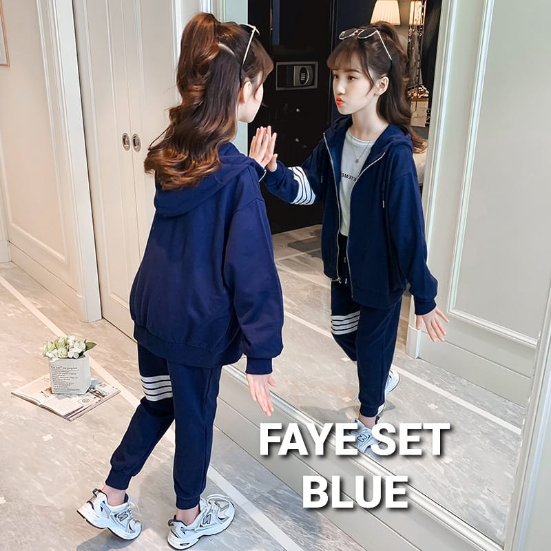 BAJUKIDDIE FAYE SET BAJU SETELAN HOODIE TRAINING ANAK REMAJA KOREA BAJU SET JAKET CELANA PANJANG CASUAL PEREMPUAN