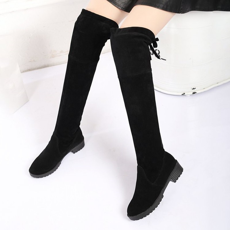 Low Heels Keep Warm Women Boots Over The Knee Boots Woman Stretch Fabric Knee High Boots Female