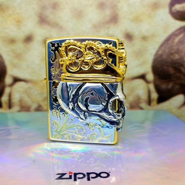 ⭐⭐⭐⭐⭐ Zippo Japan Original Skull Crown Gold 3D 3 Side Limited Edition
