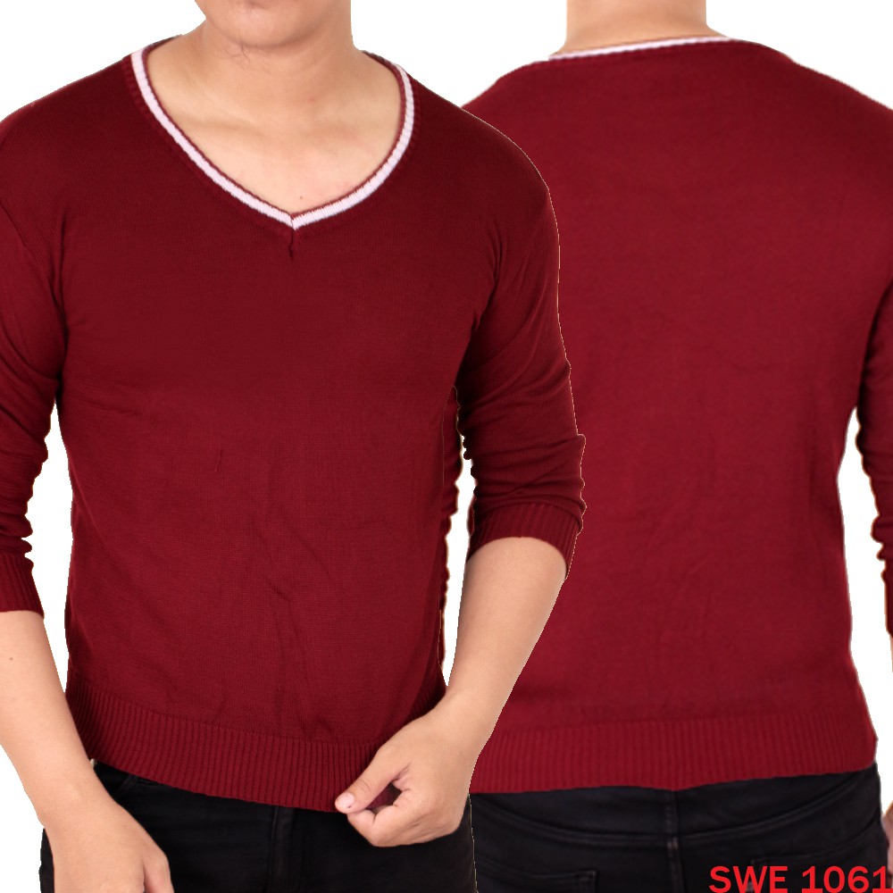 Sweater Pria Polos Motif V-Neck - Bahan Rajut (COMB)