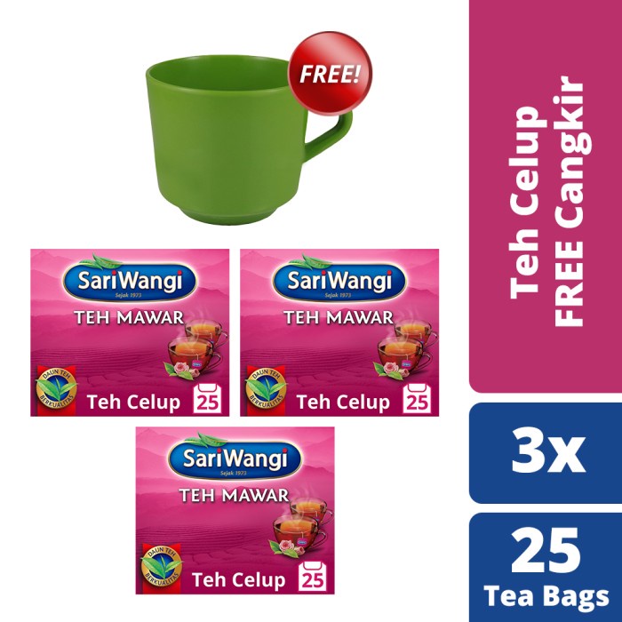 

TEH-DAUN- SARIWANGI TEH MAWAR CELUP ISI 25 ISI 3 FREE CANGKIR -DAUN-TEH.