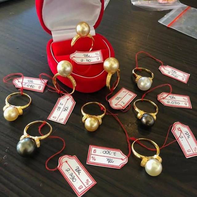 Cincin emas 22k dengan mutiara air laut grade A lombok