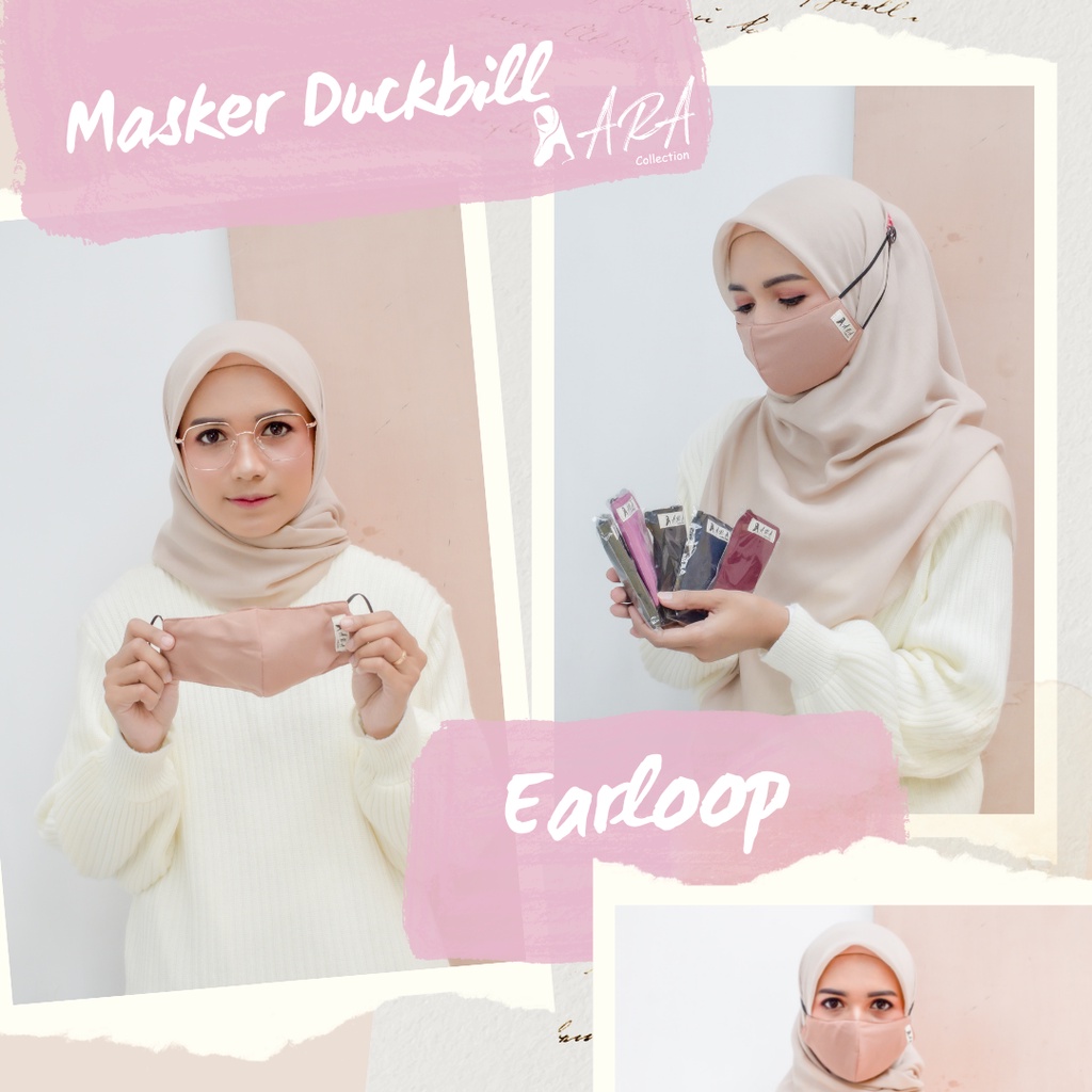 Masker Kain Hijab Duckbill Earloop Katun 3 Lapis 3 Ply Ara