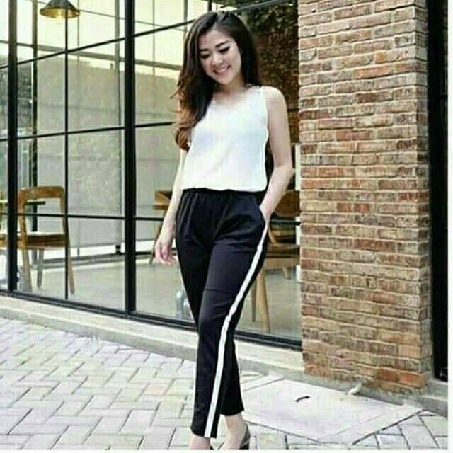 Legging strip celana panjang wanita jegging melar