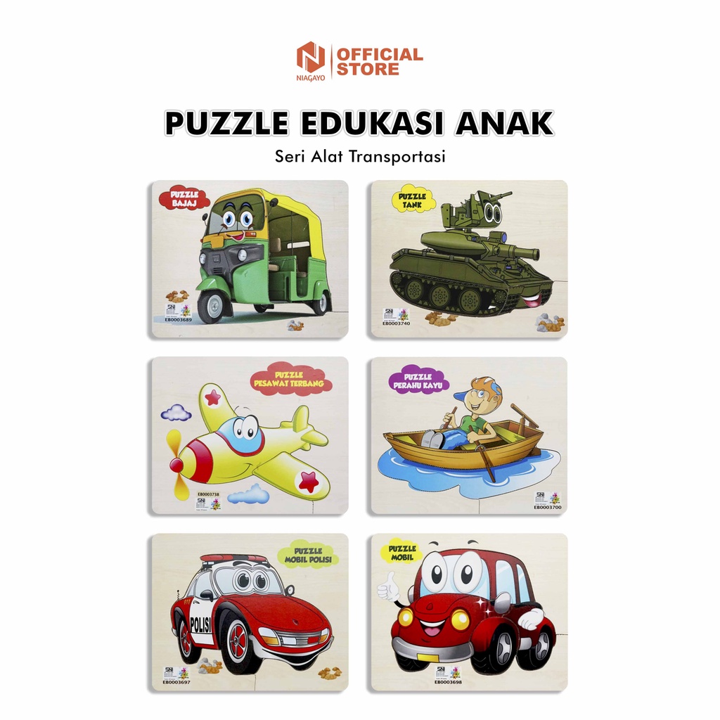 Puzzle Edukasi Anak / Puzzle Kayu / Puzzle Anak Puzzle Transportsi Mobil Polisi Bajaj Pesawat