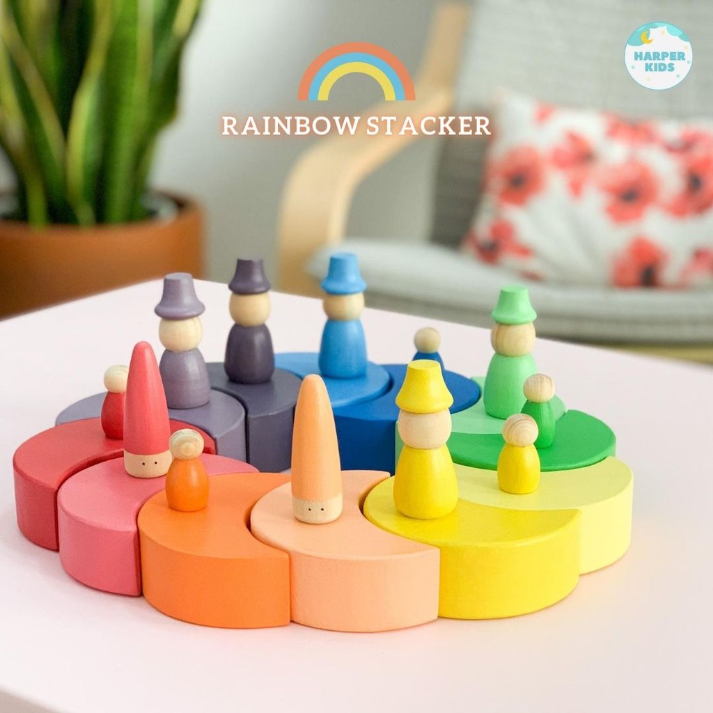 Wooden Rainbow Stacker Harper Kids - montessori toys wooden toys pegdolls pegdoll rainbow stacking
