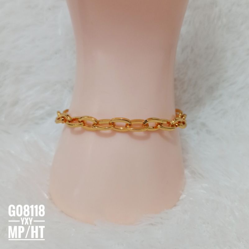 Gelang Yaxiya Rantai Oval Polos warna gold 18k G08118