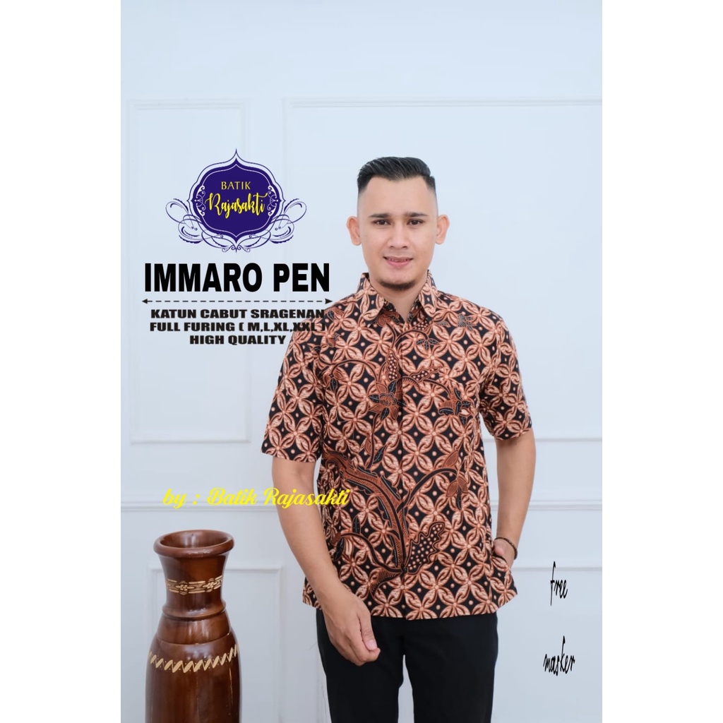 IMMARO Kemeja Batik Pria Premum Full Furing Bahan Katun Halus Primisima Asli Batik solo