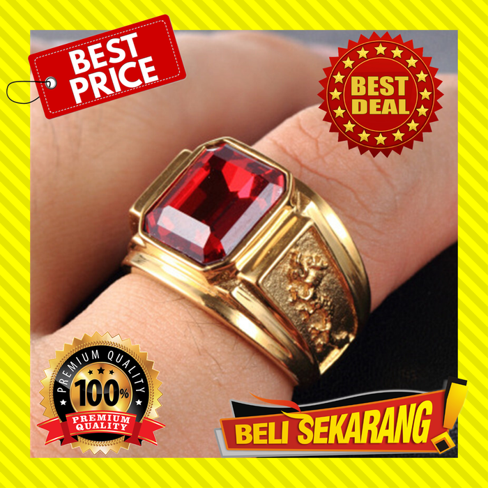 Cincin Pria Wanita Batu Merah Model Titanium Elegan