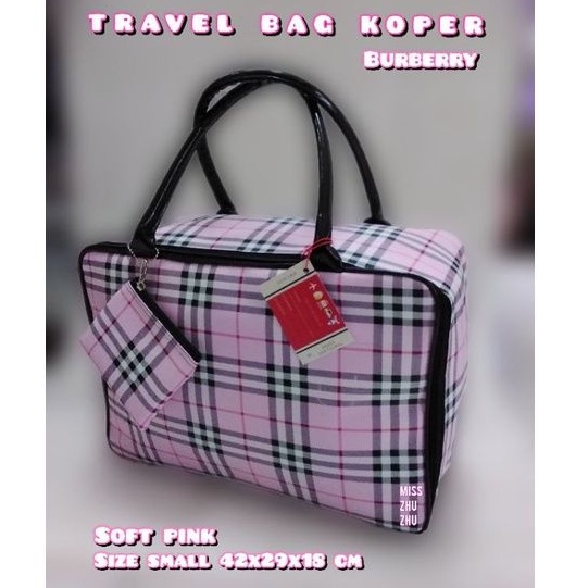 travel bag koper Burberry soft pink mix black _ size big _ TBK Burberry merah muda mix hitam _ trave