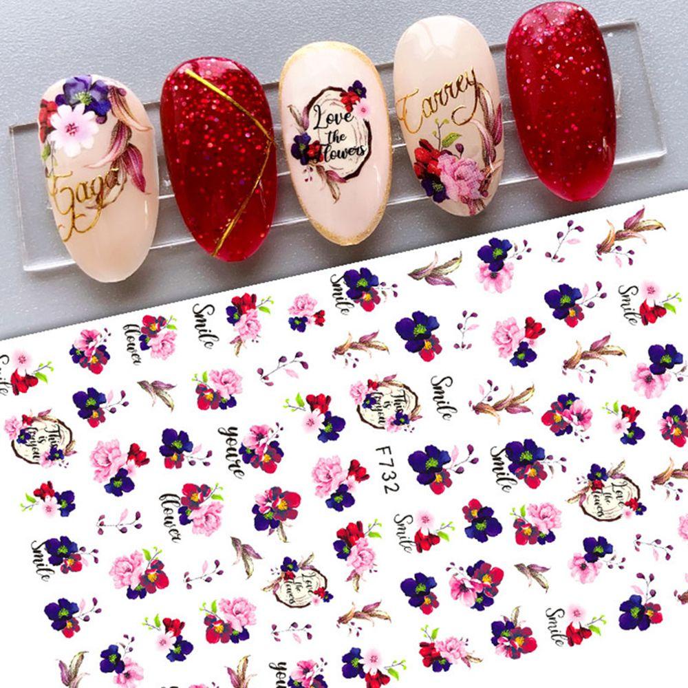 AUGUSTINA Agustin 3D Stiker Kuku Perekat Diri Musim Semi Daun Nail Art Dekorasi Bunga Mawar DIY Manicure Accesorios