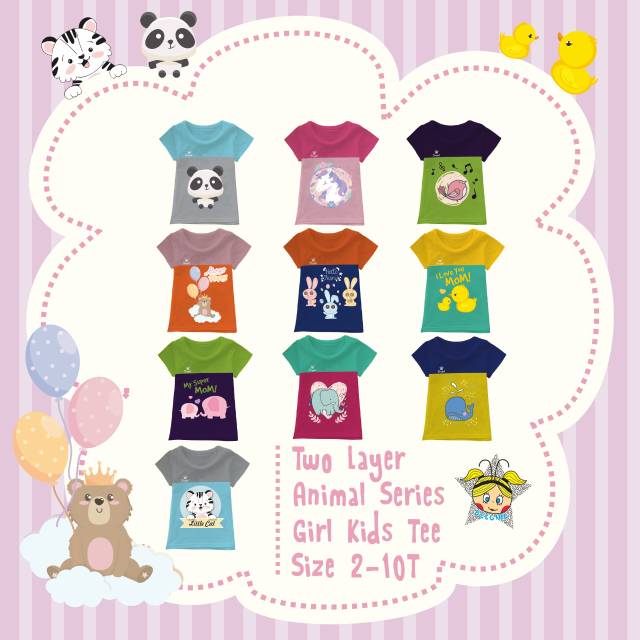 Kaos anak perempuan 2 layer animal Beegirl